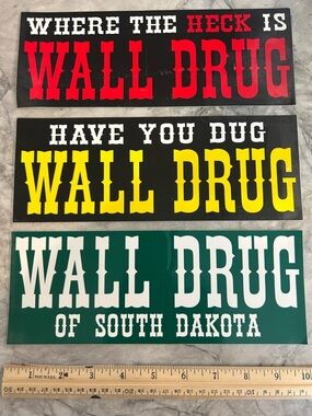 3 Vintage-Style WALL DRUG bumper stickers (10x4”)
